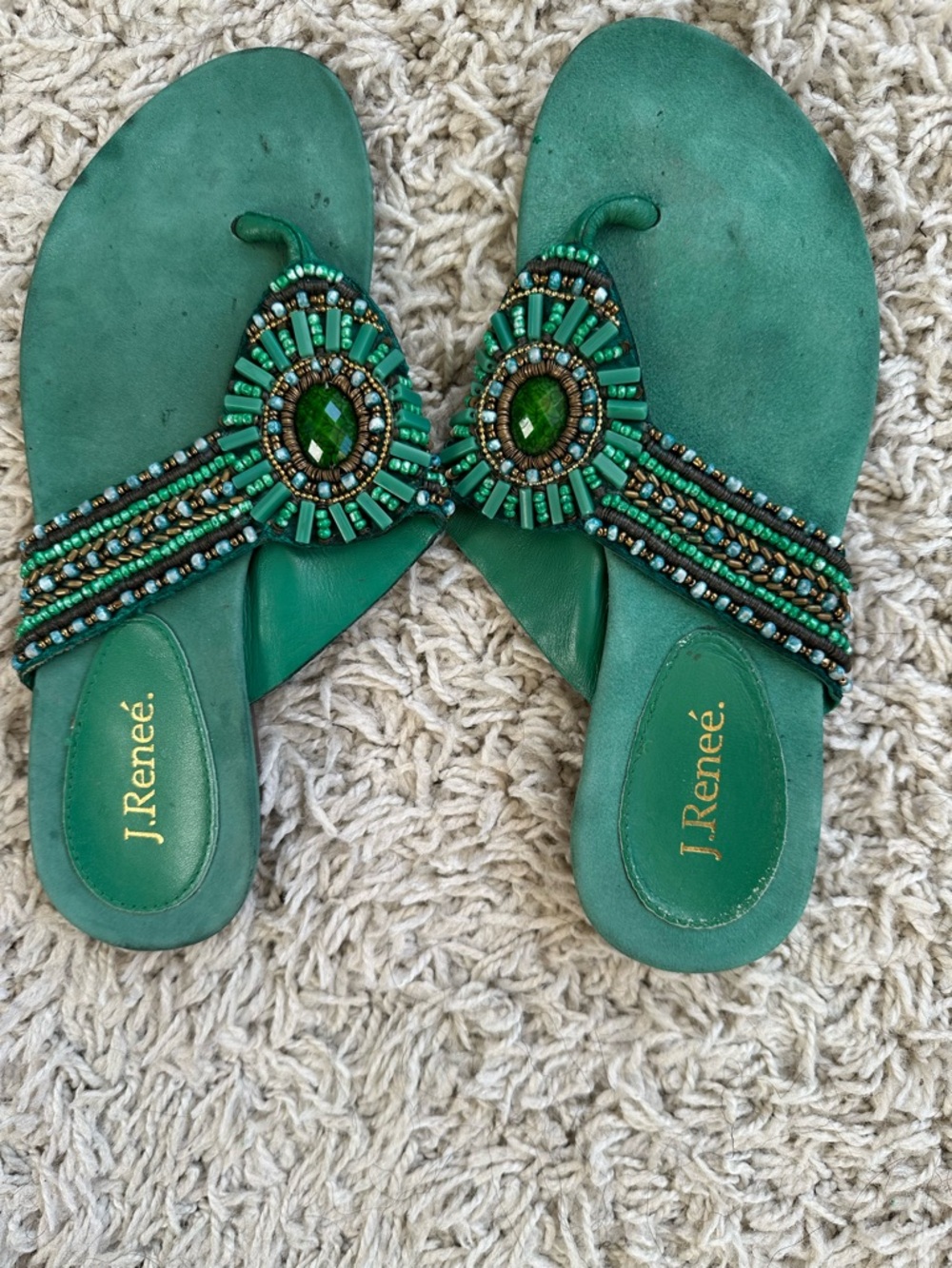 J.Renee Green Beaded Toe-Post Sandals